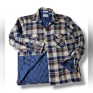 VTG Mens Quilted Lined Flannel Pure Wool Jacket Sz Large Plaid Outdoor Exchange